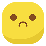 A yellow square emoji with a sad face, featuring two round eyes and a downturned mouth.