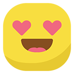 A yellow square emoji with heart-shaped eyes and an open smiling mouth, representing excitement or love.
